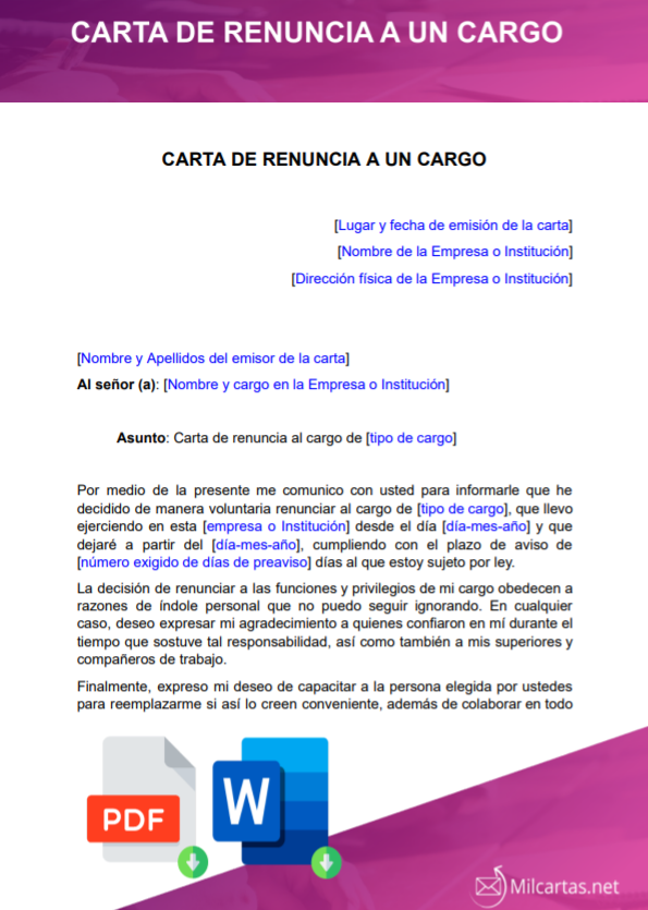 Cargo Publico Modelo Carta De Renuncia A Un Cargo Varios Modelos Images