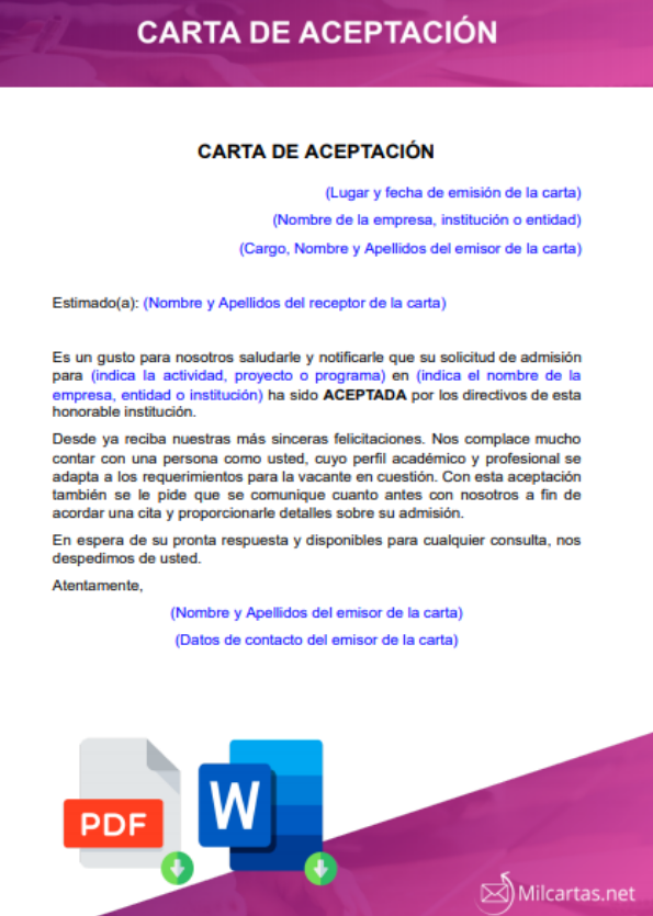 Introducir 66+ imagen modelo carta de aceptacion de trabajo - Abzlocal.mx
