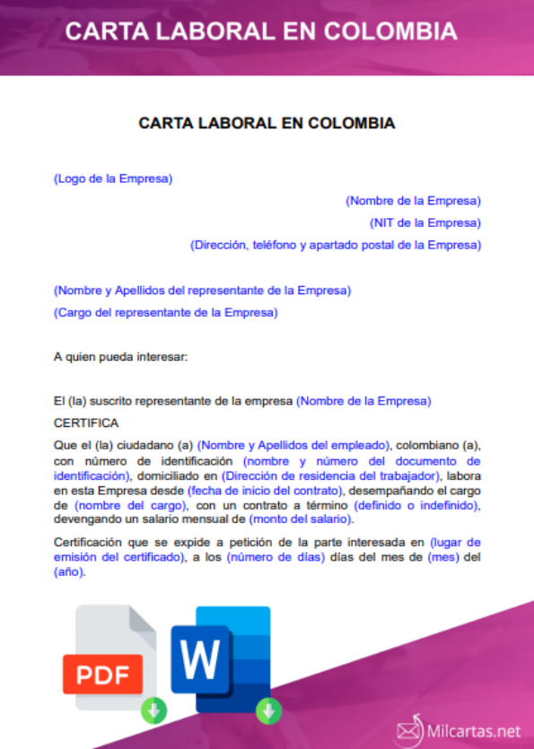 ▷ Carta laboral en Colombia para Descargar » Word Gratis