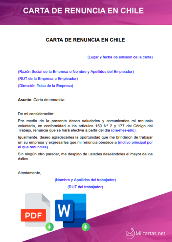 Carta De Renuncia En Chile Para Descargar Word Gratis Images And Photos