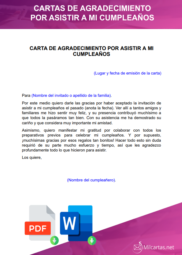 Cartas de agradecimiento por mi cumplea os para descargar
